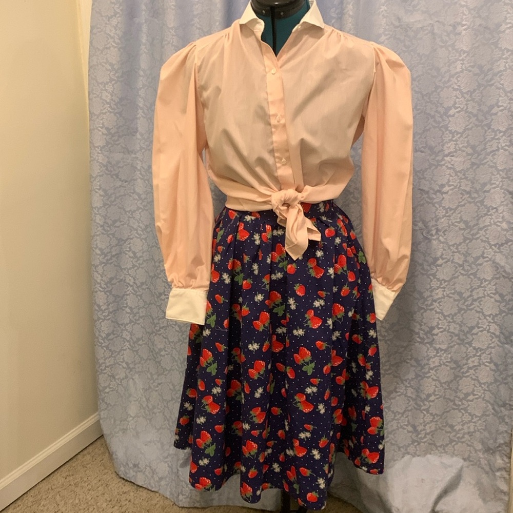 Women’s Navy Strawberry Print Midi Skirt